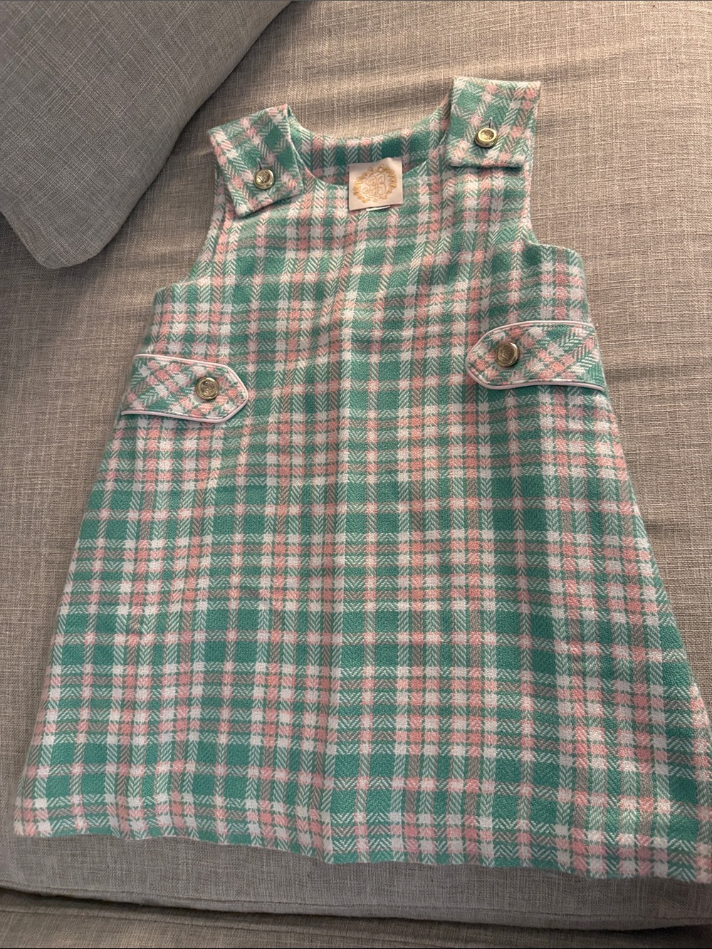 The Beaufort Bonnet Company Mint and Pink Plaid Pinafore